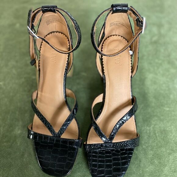 #90 CREVO Kaitlyn 80Snakeskin Black Chunky Heel Sandals - Picture 11 of 11